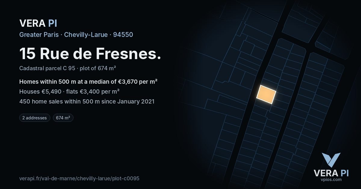 15 Rue de Fresnes, Chevilly-Larue at night – the plot lit, the parcels around coloured by the prices near them