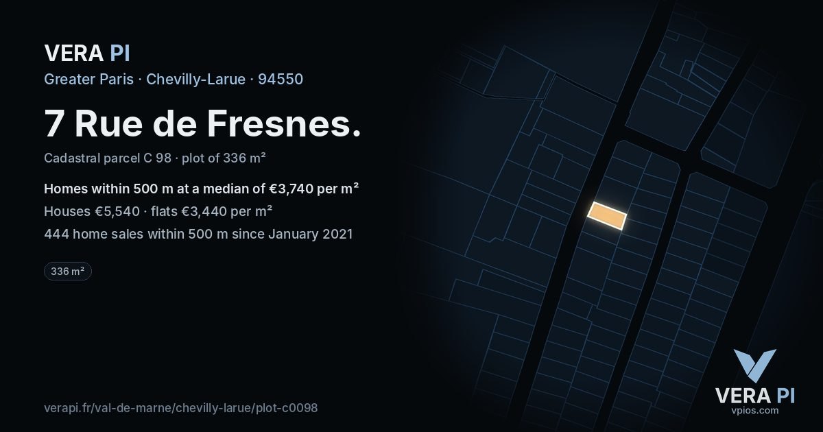 7 Rue de Fresnes, Chevilly-Larue at night – the plot lit, the parcels around coloured by the prices near them