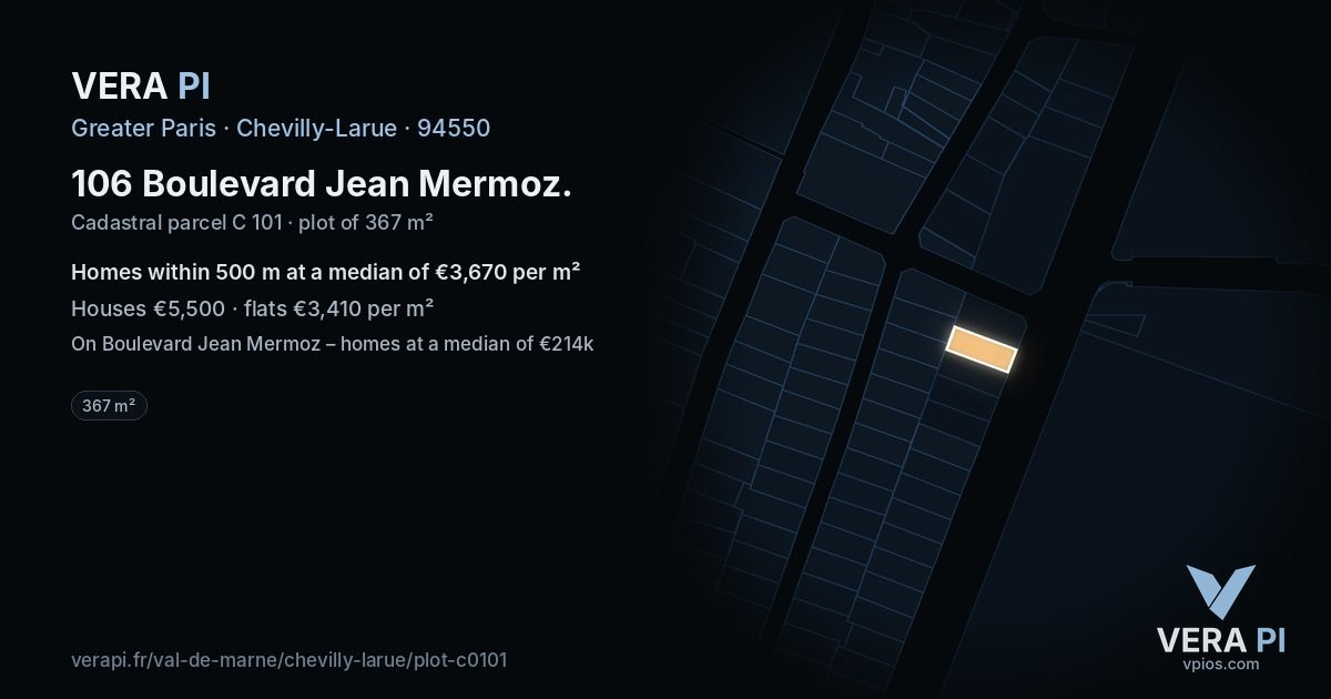 106 Boulevard Jean Mermoz, Chevilly-Larue at night – the plot lit, the parcels around coloured by the prices near them
