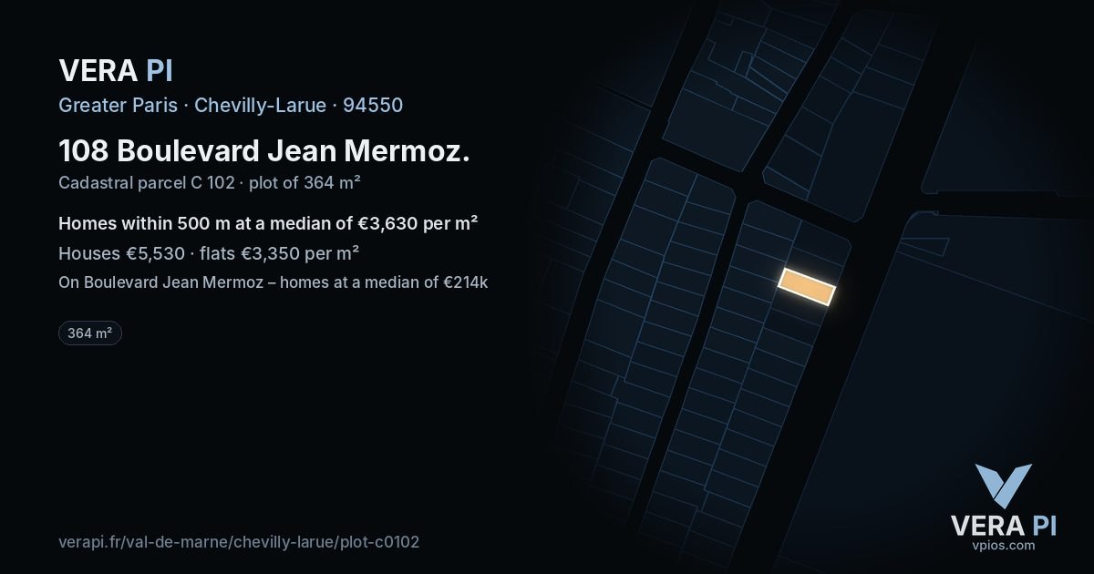 108 Boulevard Jean Mermoz, Chevilly-Larue at night – the plot lit, the parcels around coloured by the prices near them