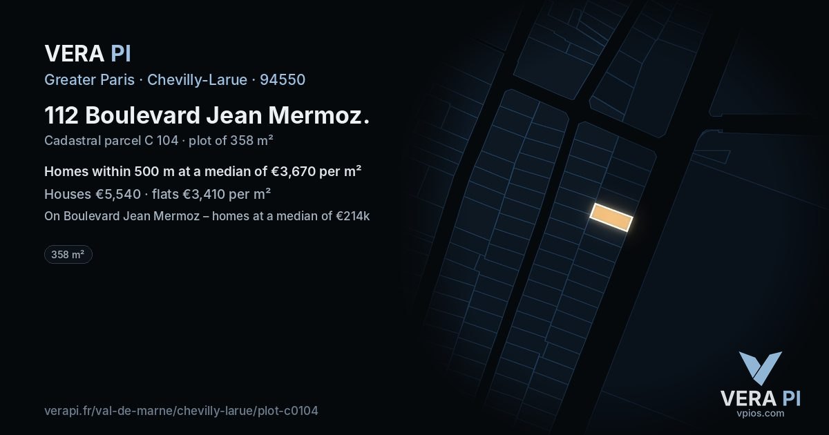 112 Boulevard Jean Mermoz, Chevilly-Larue at night – the plot lit, the parcels around coloured by the prices near them