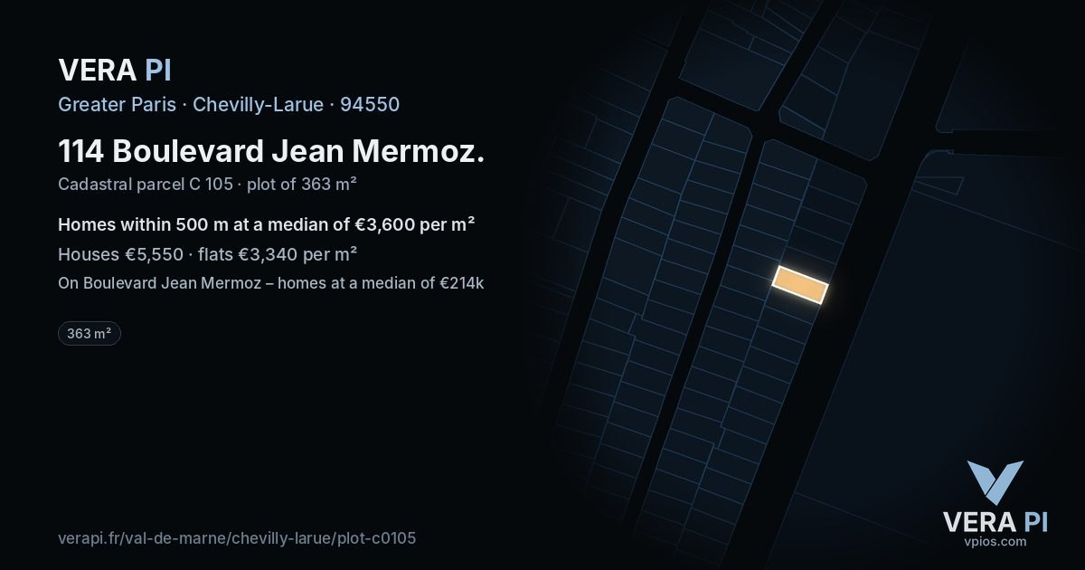 114 Boulevard Jean Mermoz, Chevilly-Larue at night – the plot lit, the parcels around coloured by the prices near them