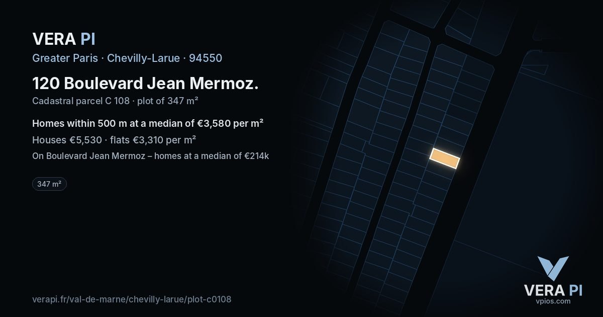 120 Boulevard Jean Mermoz, Chevilly-Larue at night – the plot lit, the parcels around coloured by the prices near them