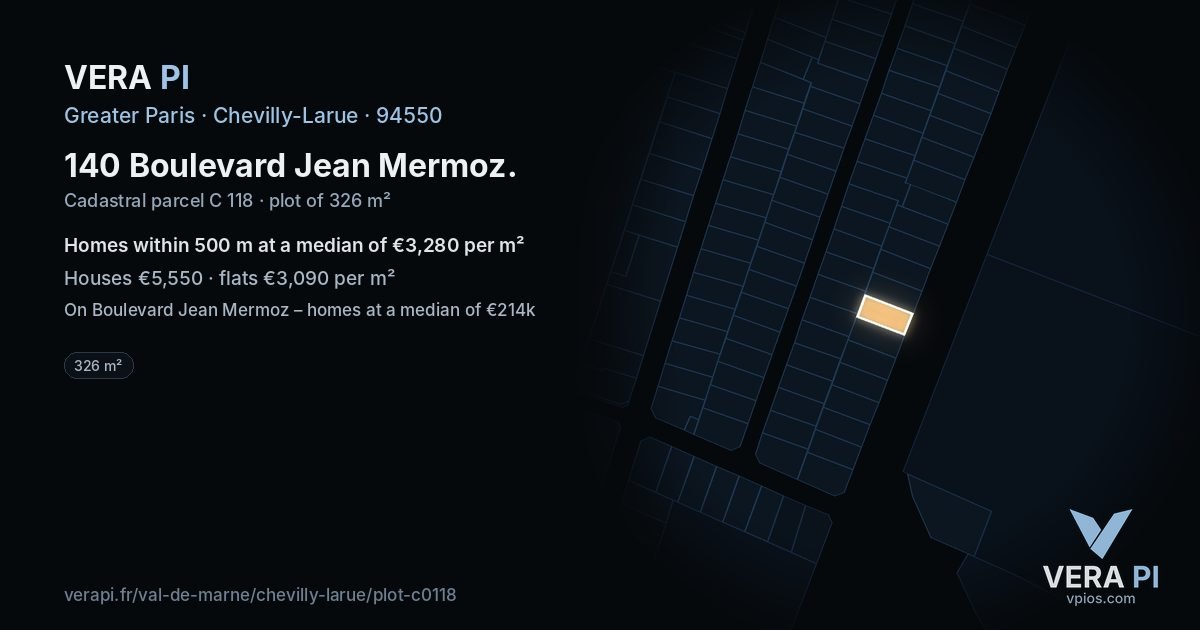 140 Boulevard Jean Mermoz, Chevilly-Larue at night – the plot lit, the parcels around coloured by the prices near them
