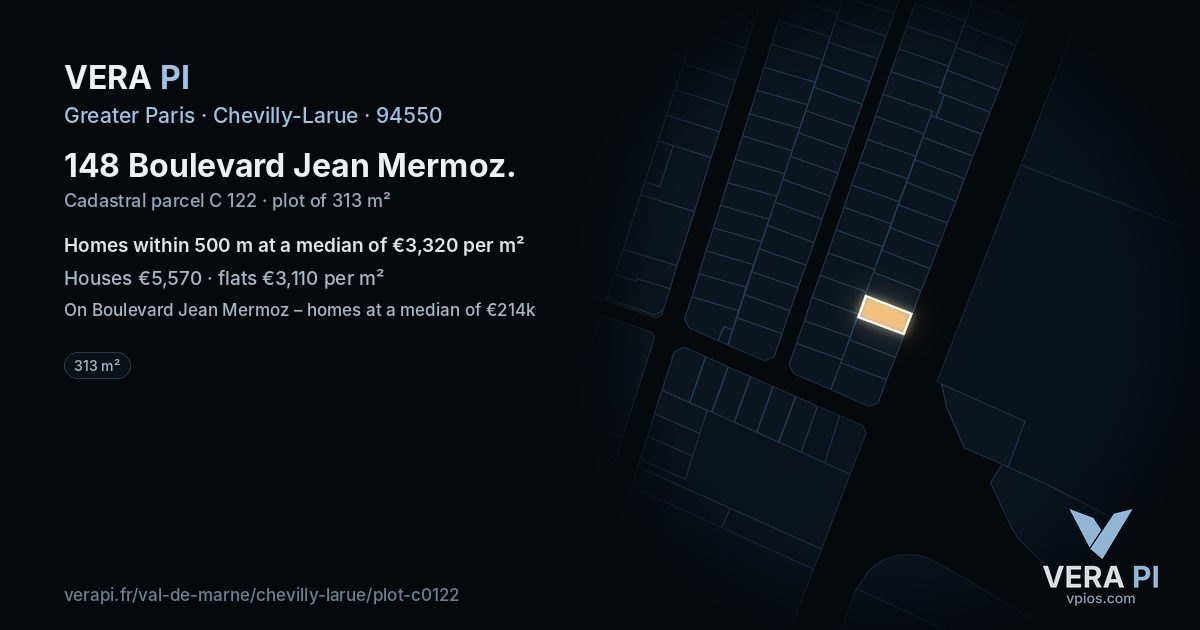 148 Boulevard Jean Mermoz, Chevilly-Larue at night – the plot lit, the parcels around coloured by the prices near them