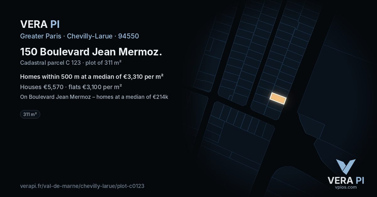 150 Boulevard Jean Mermoz, Chevilly-Larue at night – the plot lit, the parcels around coloured by the prices near them