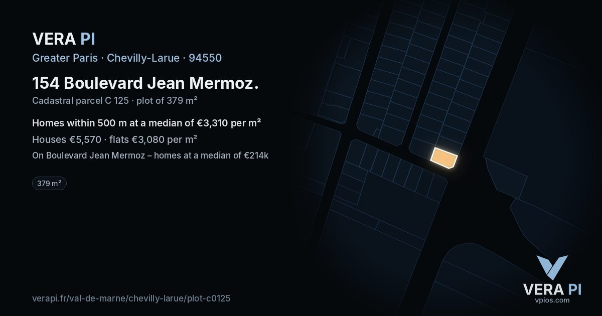 154 Boulevard Jean Mermoz, Chevilly-Larue at night – the plot lit, the parcels around coloured by the prices near them