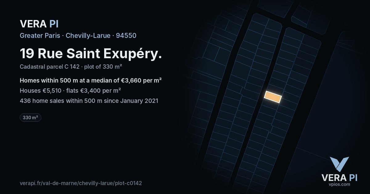 19 Rue Saint Exupéry, Chevilly-Larue at night – the plot lit, the parcels around coloured by the prices near them