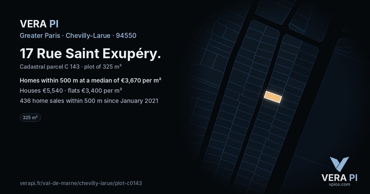 17 Rue Saint Exupéry, Chevilly-Larue at night – the plot lit, the parcels around coloured by the prices near them