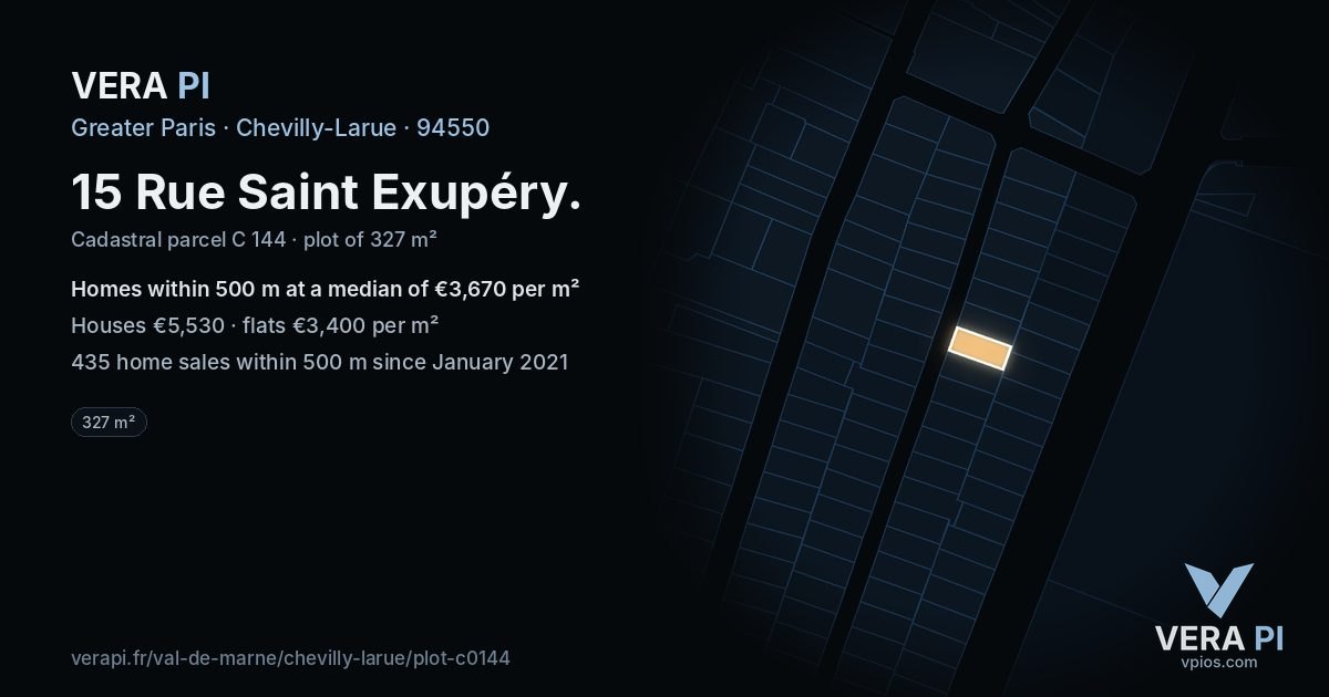 15 Rue Saint Exupéry, Chevilly-Larue at night – the plot lit, the parcels around coloured by the prices near them