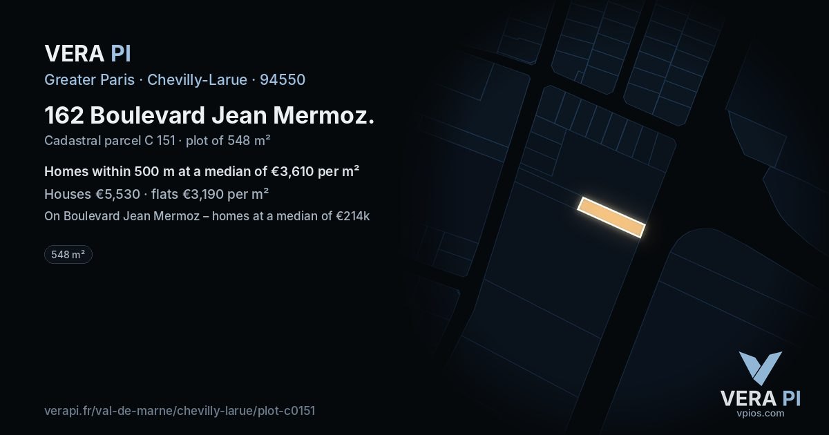 162 Boulevard Jean Mermoz, Chevilly-Larue at night – the plot lit, the parcels around coloured by the prices near them