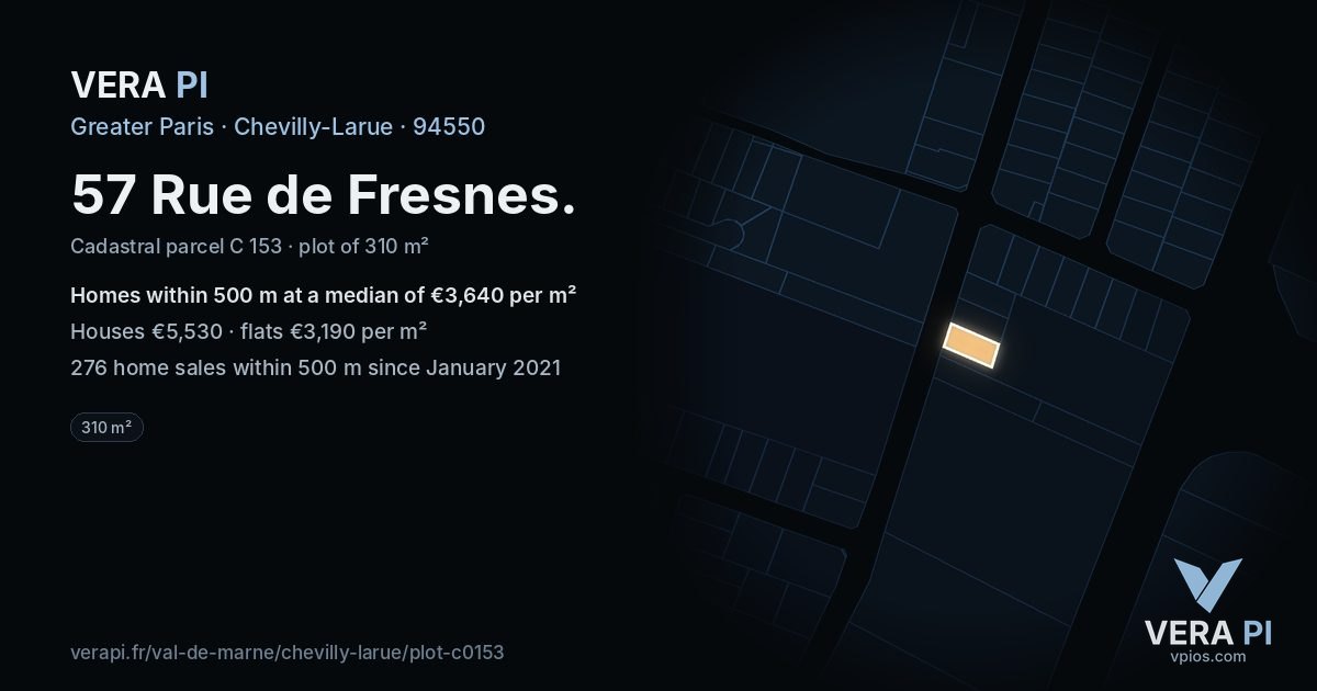 57 Rue de Fresnes, Chevilly-Larue at night – the plot lit, the parcels around coloured by the prices near them