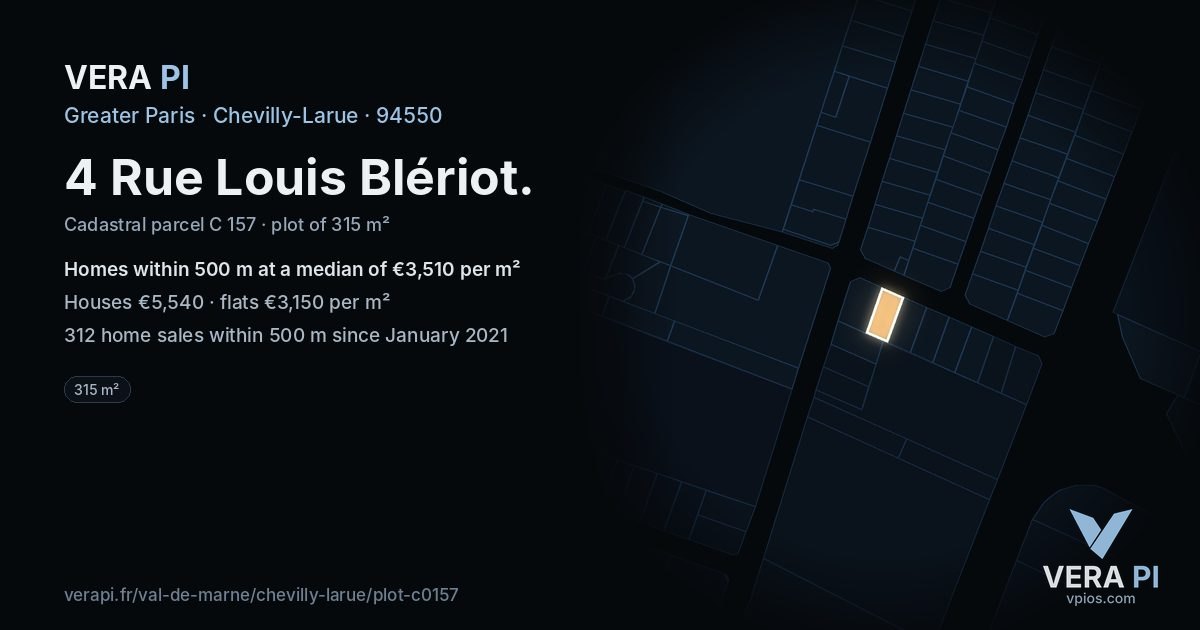 4 Rue Louis Blériot, Chevilly-Larue at night – the plot lit, the parcels around coloured by the prices near them