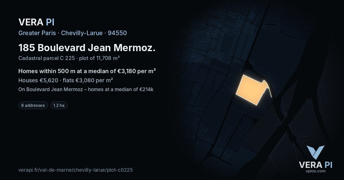 185 Boulevard Jean Mermoz, Chevilly-Larue at night – the plot lit, the parcels around coloured by the prices near them