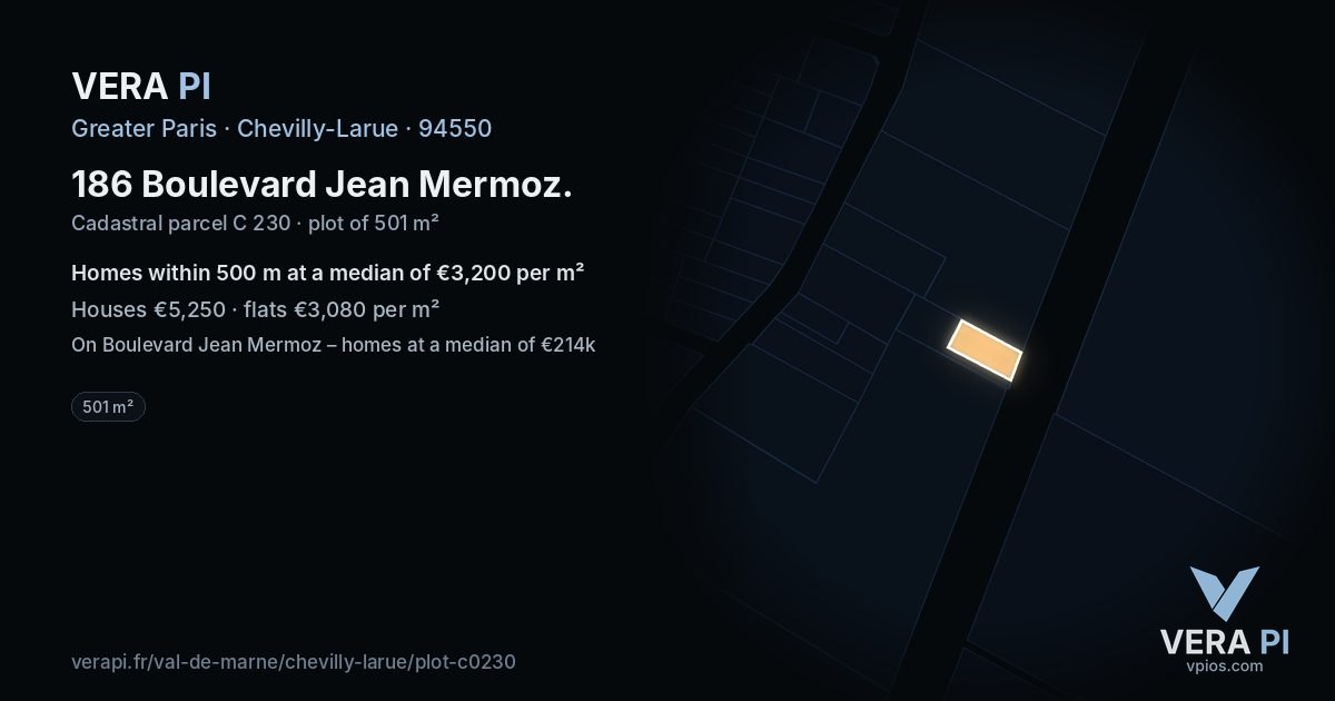 186 Boulevard Jean Mermoz, Chevilly-Larue at night – the plot lit, the parcels around coloured by the prices near them