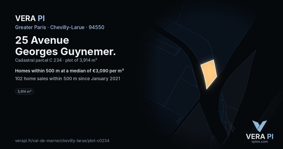 25 Avenue Georges Guynemer, Chevilly-Larue at night – the plot lit, the parcels around coloured by the prices near them