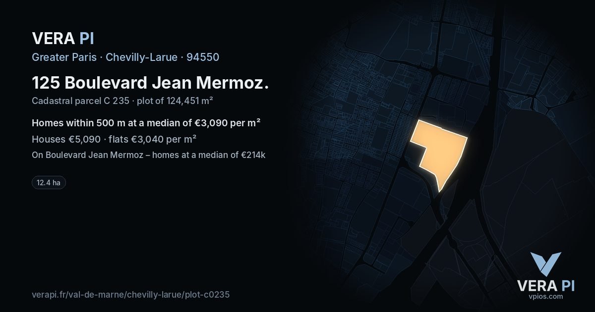 125 Boulevard Jean Mermoz, Chevilly-Larue at night – the plot lit, the parcels around coloured by the prices near them