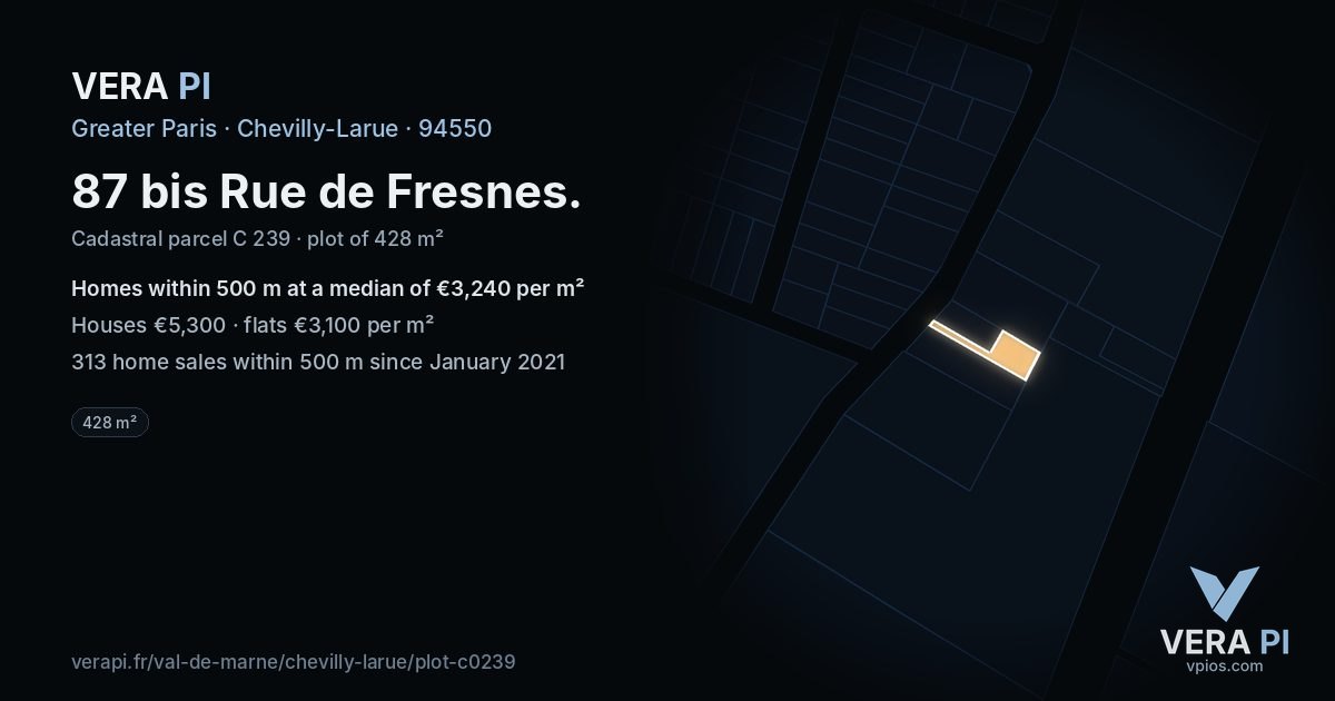 87 bis Rue de Fresnes, Chevilly-Larue at night – the plot lit, the parcels around coloured by the prices near them