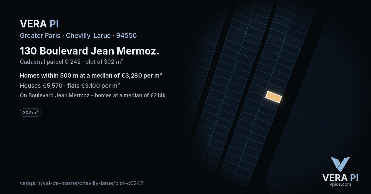 130 Boulevard Jean Mermoz, Chevilly-Larue at night – the plot lit, the parcels around coloured by the prices near them