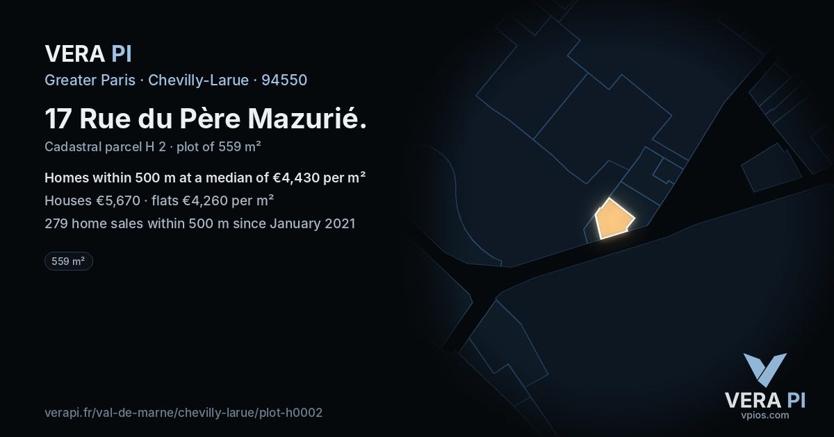 17 Rue du Père Mazurié, Chevilly-Larue at night – the plot lit, the parcels around coloured by the prices near them