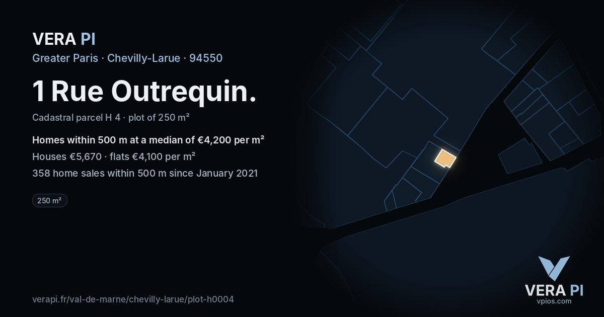 1 Rue Outrequin, Chevilly-Larue at night – the plot lit, the parcels around coloured by the prices near them