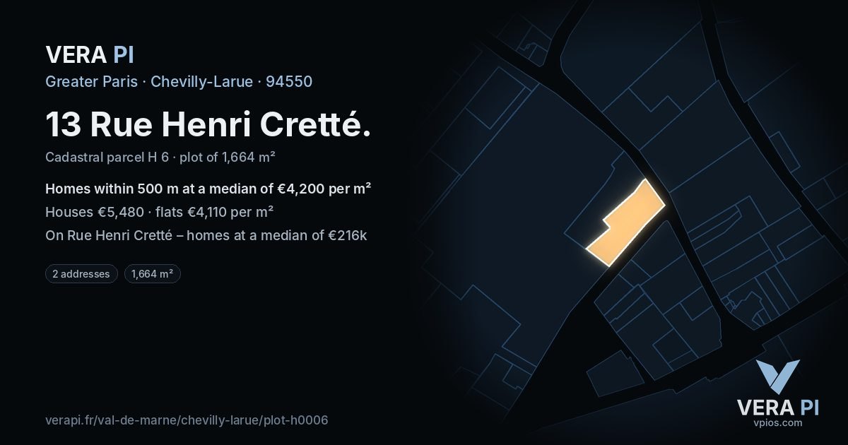 13 Rue Henri Cretté, Chevilly-Larue at night – the plot lit, the parcels around coloured by the prices near them