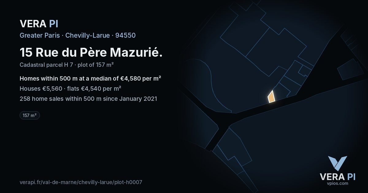 15 Rue du Père Mazurié, Chevilly-Larue at night – the plot lit, the parcels around coloured by the prices near them