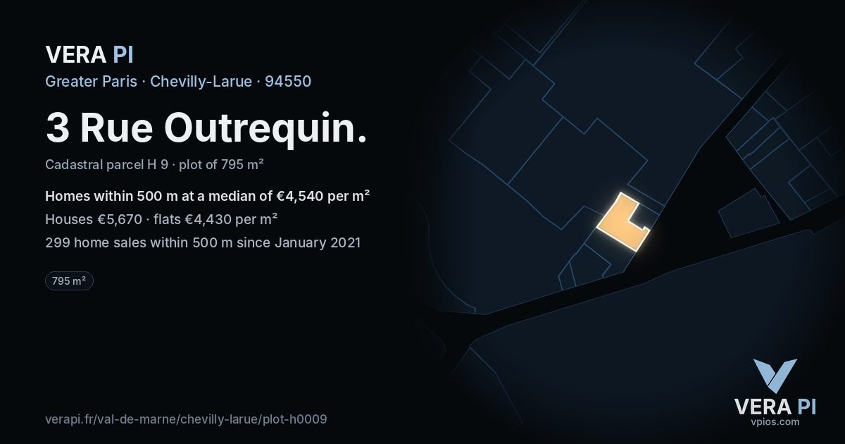 3 Rue Outrequin, Chevilly-Larue at night – the plot lit, the parcels around coloured by the prices near them