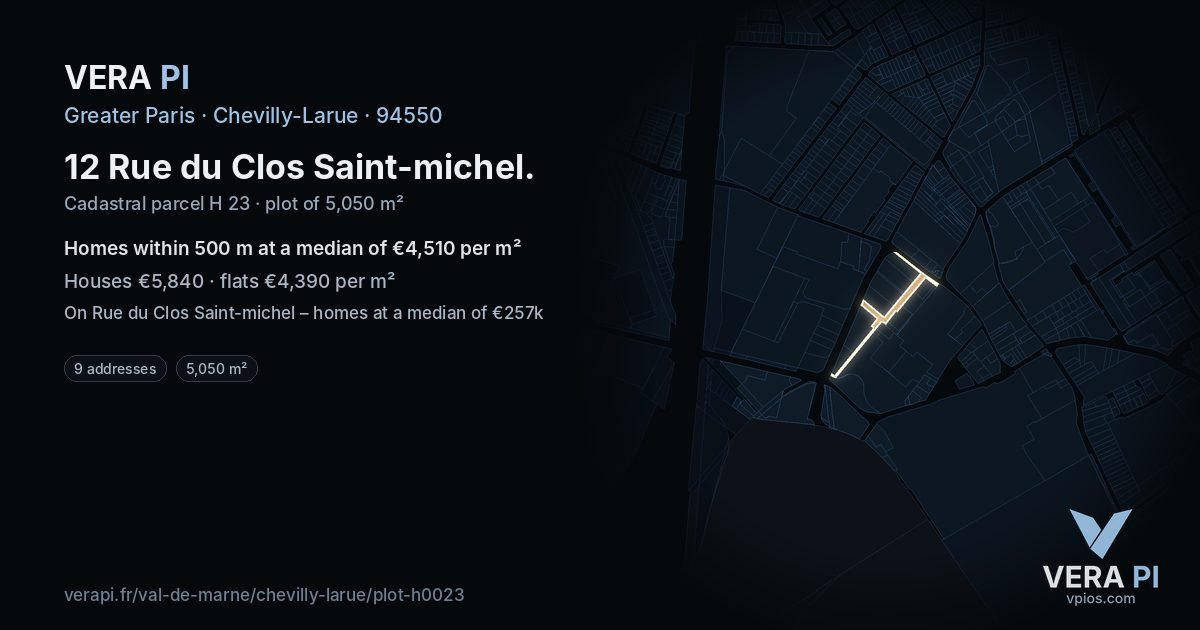 12 Rue du Clos Saint-michel, Chevilly-Larue at night – the plot lit, the parcels around coloured by the prices near them