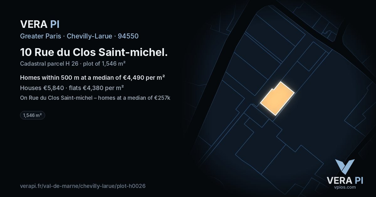 10 Rue du Clos Saint-michel, Chevilly-Larue at night – the plot lit, the parcels around coloured by the prices near them