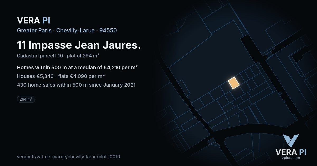 11 Impasse Jean Jaures, Chevilly-Larue at night – the plot lit, the parcels around coloured by the prices near them