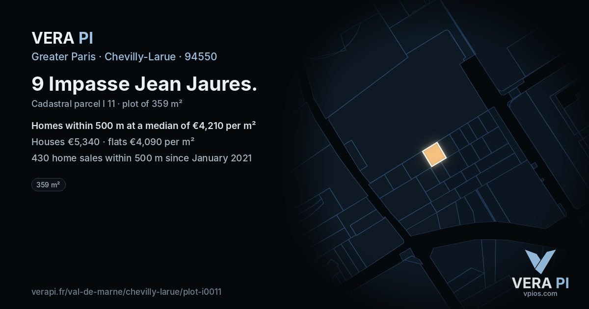 9 Impasse Jean Jaures, Chevilly-Larue at night – the plot lit, the parcels around coloured by the prices near them