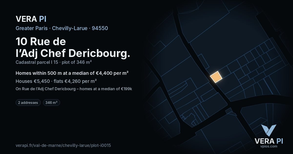 10 Rue de l’Adj Chef Dericbourg, Chevilly-Larue at night – the plot lit, the parcels around coloured by the prices near them