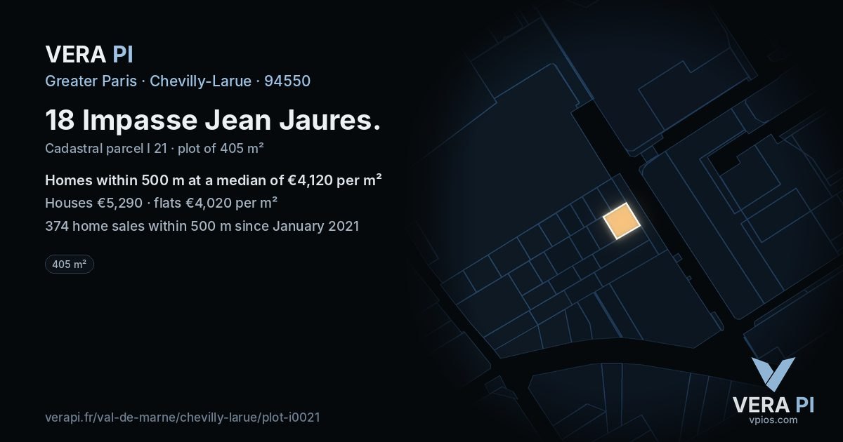 18 Impasse Jean Jaures, Chevilly-Larue at night – the plot lit, the parcels around coloured by the prices near them