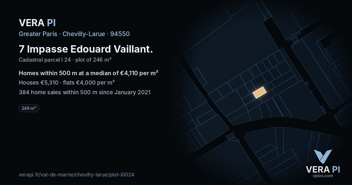7 Impasse Edouard Vaillant, Chevilly-Larue at night – the plot lit, the parcels around coloured by the prices near them
