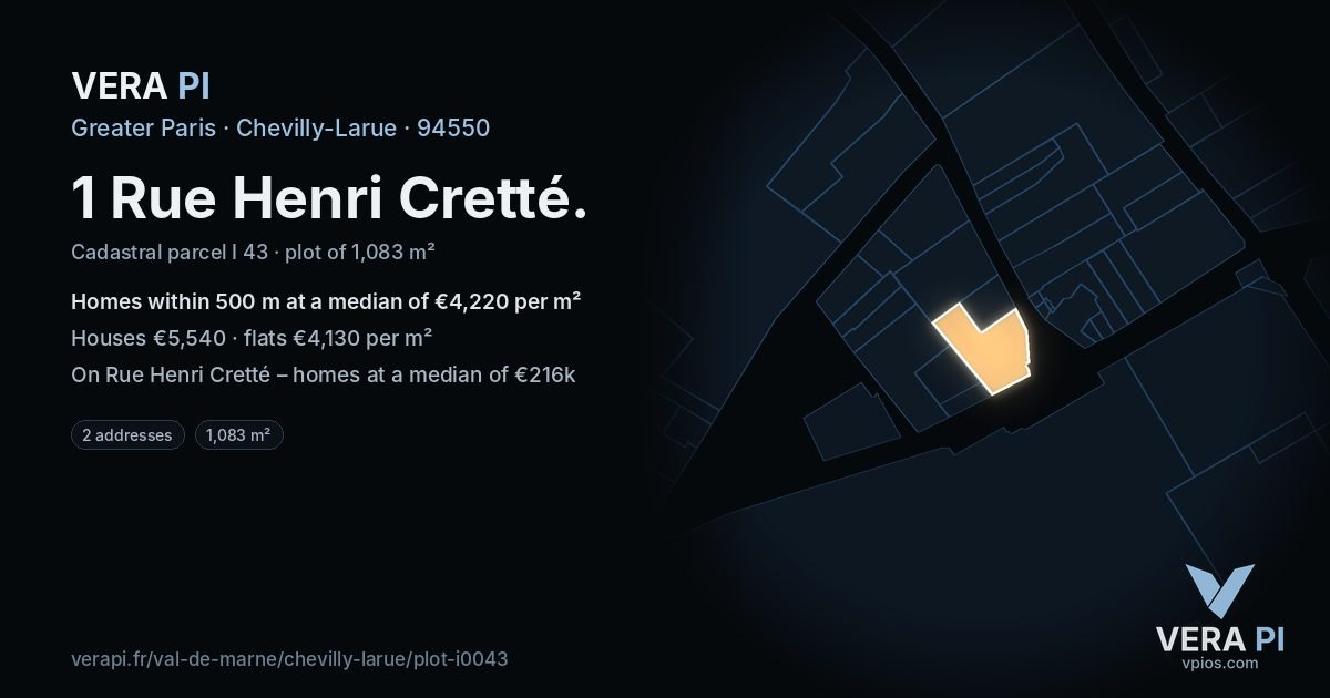 1 Rue Henri Cretté, Chevilly-Larue at night – the plot lit, the parcels around coloured by the prices near them