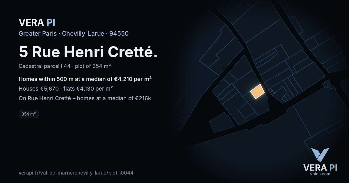 5 Rue Henri Cretté, Chevilly-Larue at night – the plot lit, the parcels around coloured by the prices near them