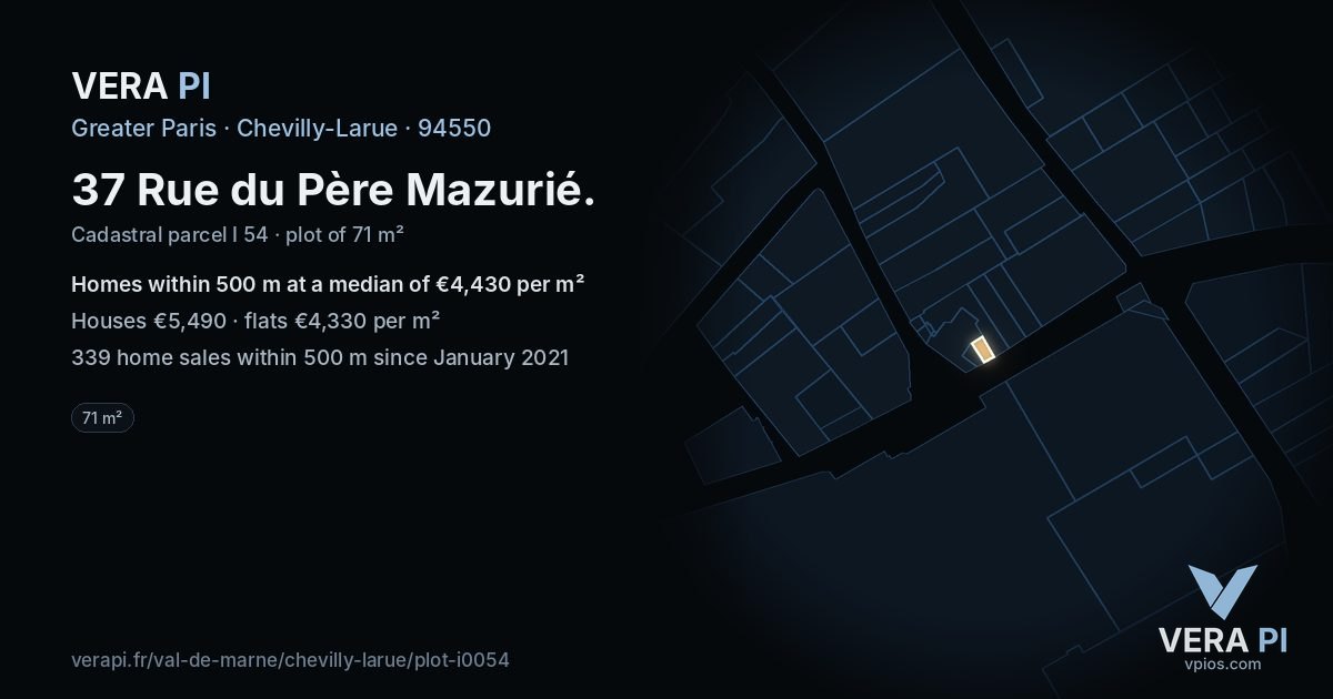 37 Rue du Père Mazurié, Chevilly-Larue at night – the plot lit, the parcels around coloured by the prices near them