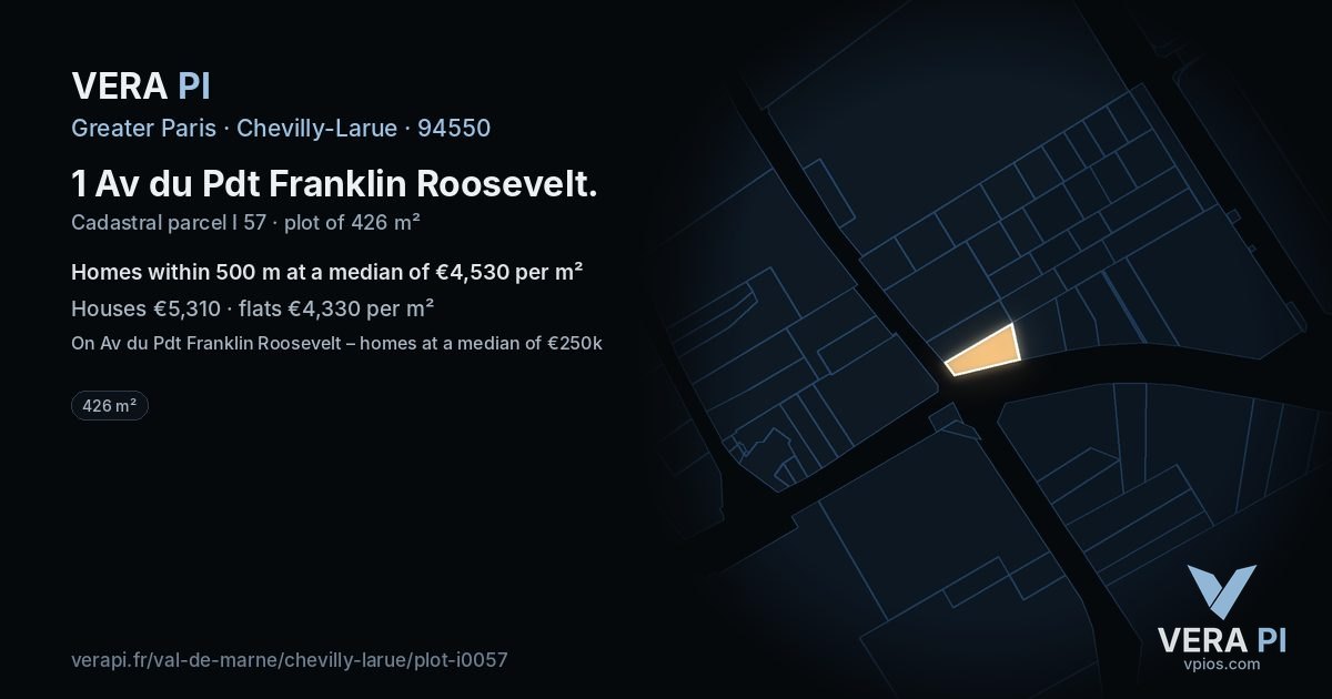 1 Av du Pdt Franklin Roosevelt, Chevilly-Larue at night – the plot lit, the parcels around coloured by the prices near them