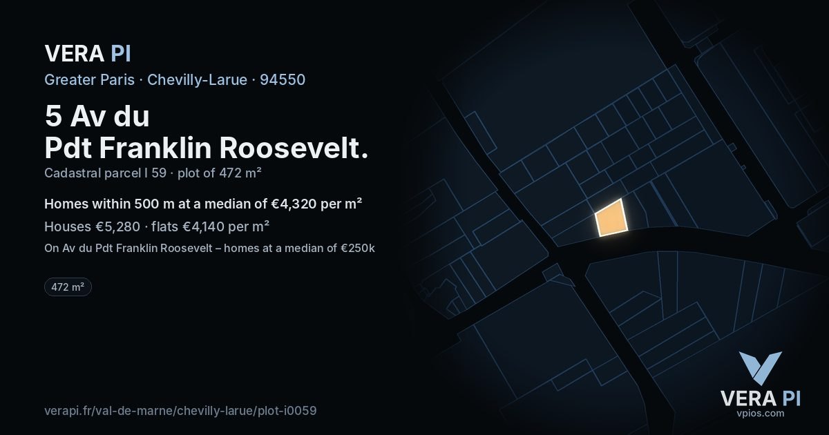 5 Av du Pdt Franklin Roosevelt, Chevilly-Larue at night – the plot lit, the parcels around coloured by the prices near them