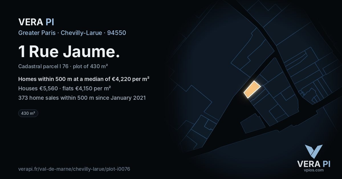 1 Rue Jaume, Chevilly-Larue at night – the plot lit, the parcels around coloured by the prices near them