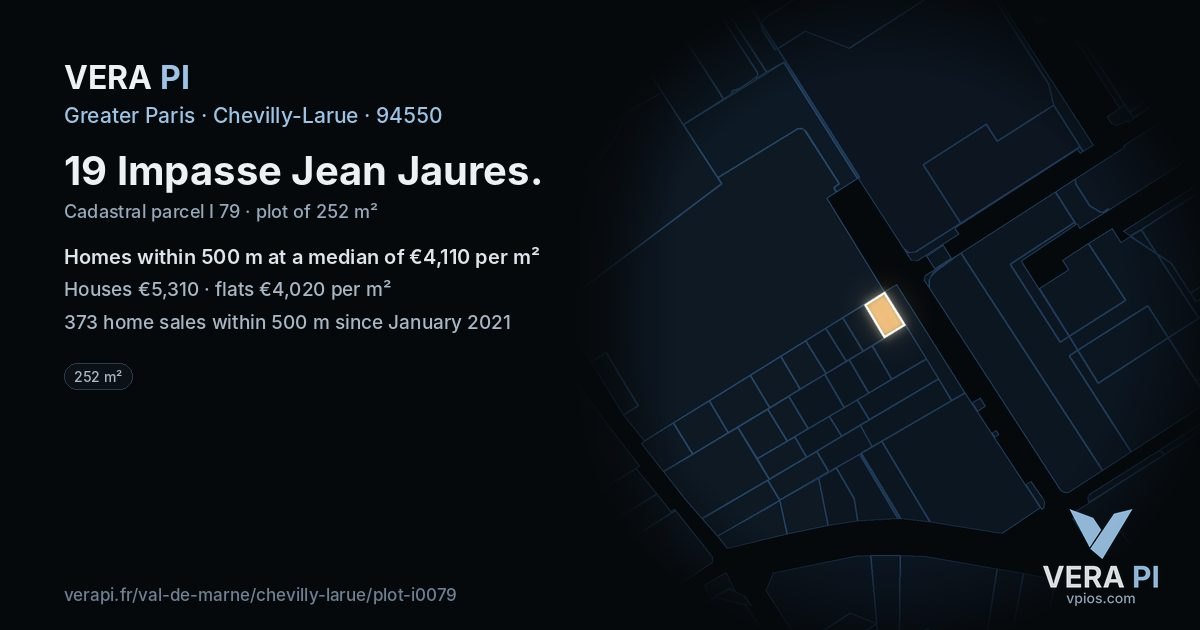 19 Impasse Jean Jaures, Chevilly-Larue at night – the plot lit, the parcels around coloured by the prices near them
