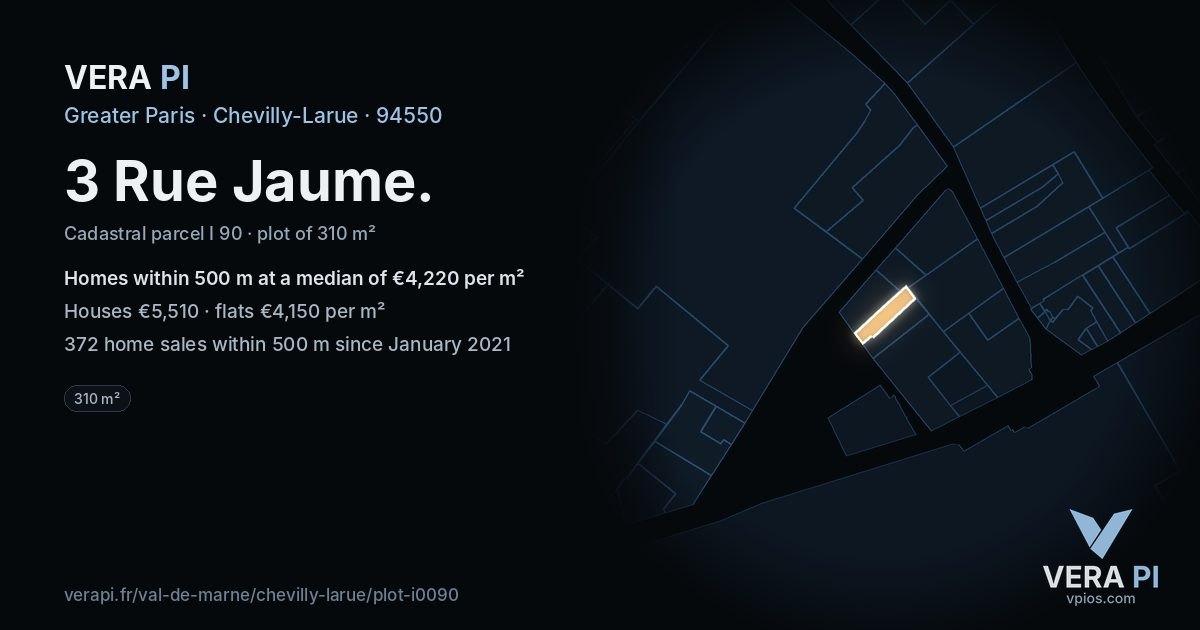 3 Rue Jaume, Chevilly-Larue at night – the plot lit, the parcels around coloured by the prices near them
