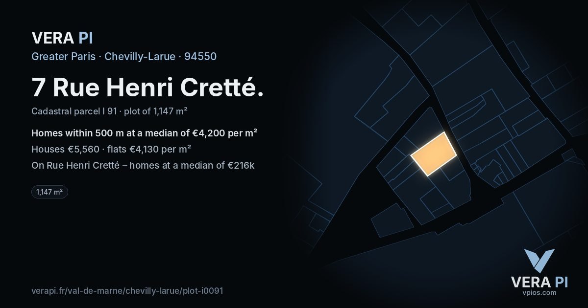 7 Rue Henri Cretté, Chevilly-Larue at night – the plot lit, the parcels around coloured by the prices near them