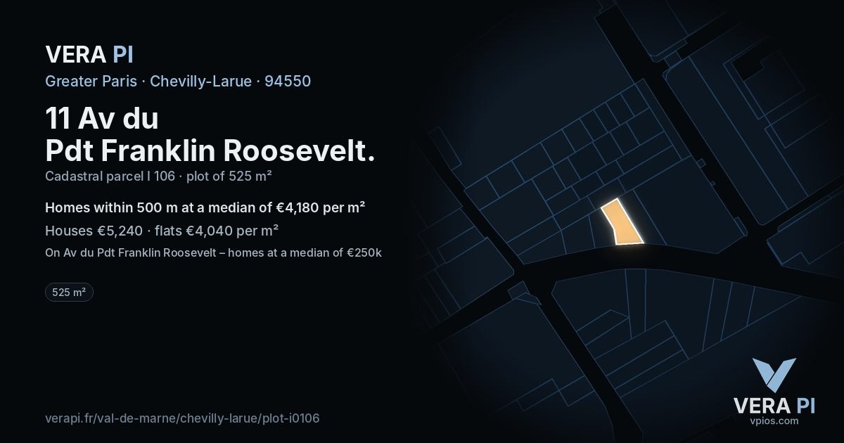 11 Av du Pdt Franklin Roosevelt, Chevilly-Larue at night – the plot lit, the parcels around coloured by the prices near them