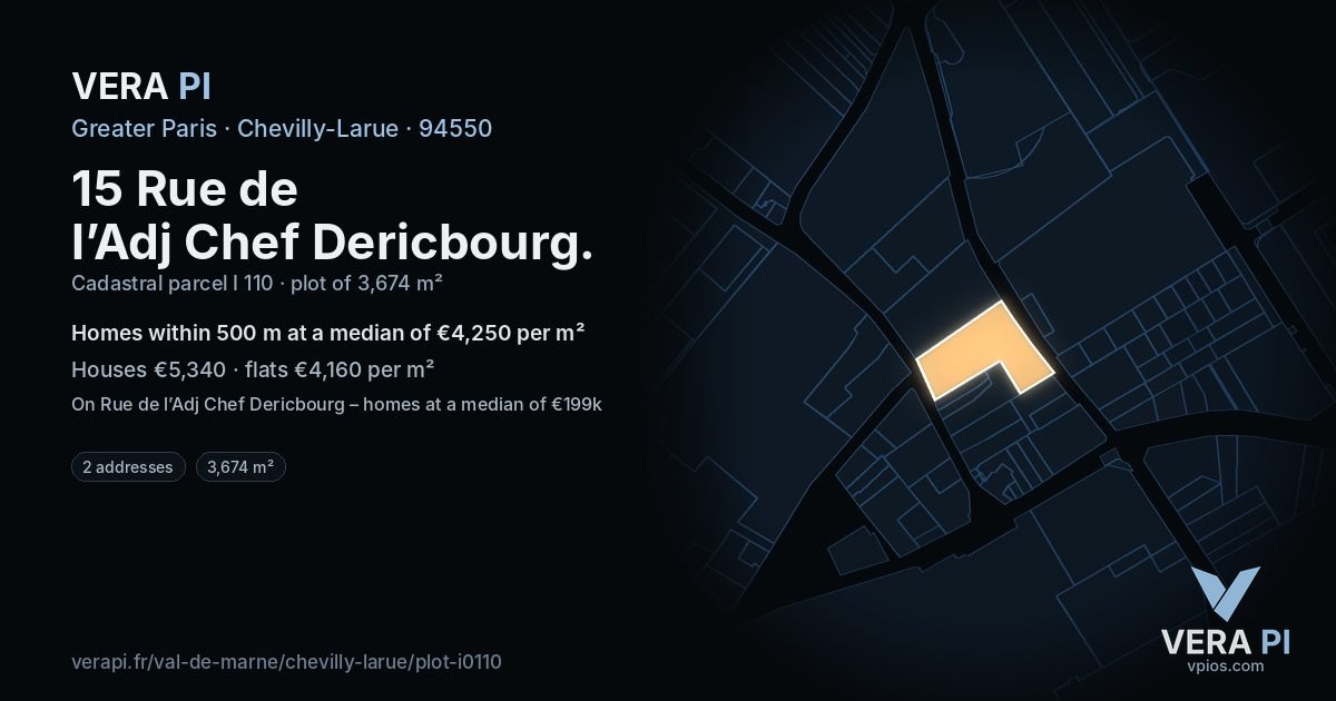 15 Rue de l’Adj Chef Dericbourg, Chevilly-Larue at night – the plot lit, the parcels around coloured by the prices near them