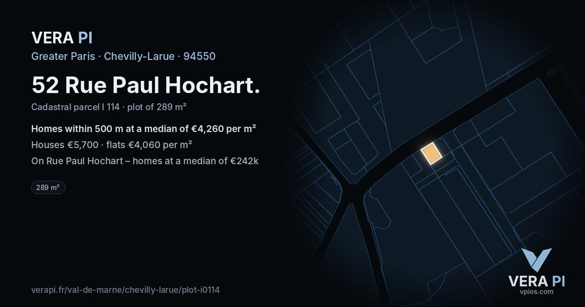 52 Rue Paul Hochart, Chevilly-Larue at night – the plot lit, the parcels around coloured by the prices near them