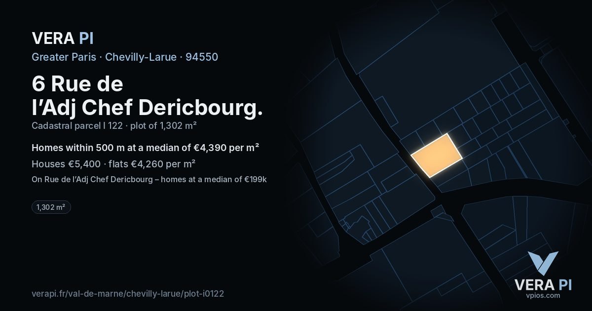 6 Rue de l’Adj Chef Dericbourg, Chevilly-Larue at night – the plot lit, the parcels around coloured by the prices near them