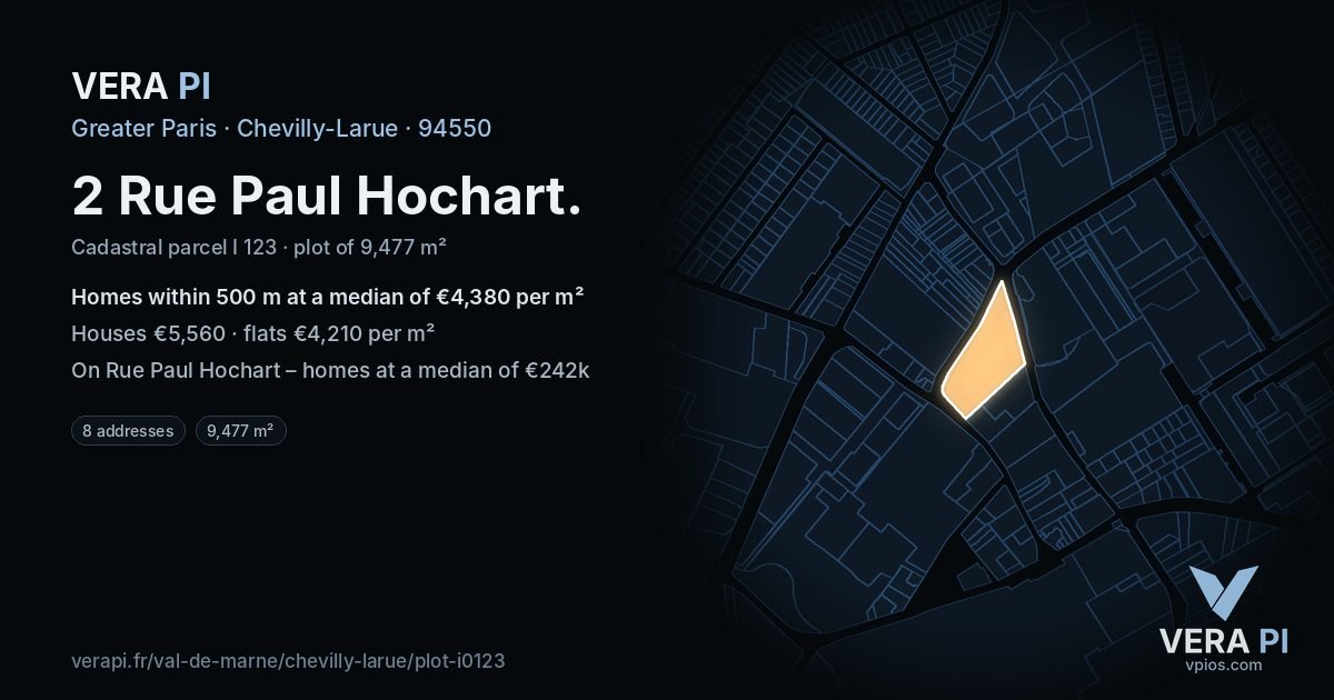 2 Rue Paul Hochart, Chevilly-Larue at night – the plot lit, the parcels around coloured by the prices near them
