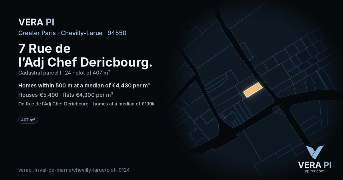 7 Rue de l’Adj Chef Dericbourg, Chevilly-Larue at night – the plot lit, the parcels around coloured by the prices near them